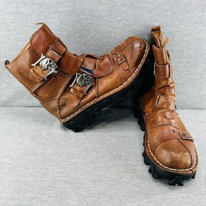 BOSETON 1809-1 295 Brown Leather Skull & Bones Motorcycle Boots Men's Size 13 B3